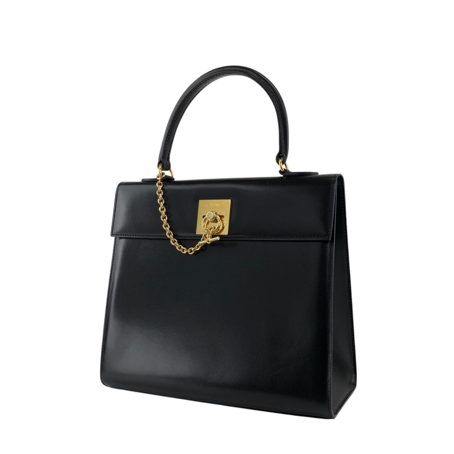 CELINE Gancini Top Handle Handbag Black Vintage whcwed