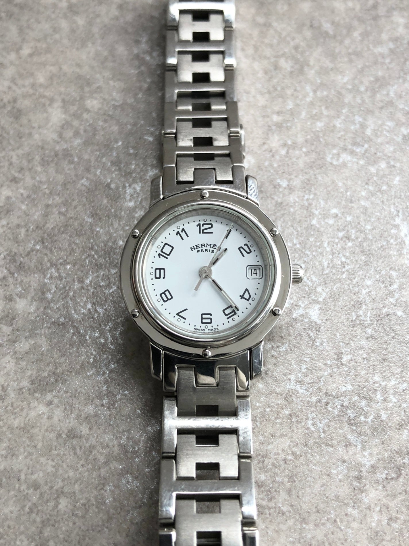 HERMES Logo Quartz Watch Silver Vintage bkagrp