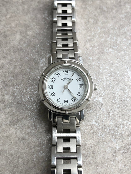 HERMES Logo Quartz Watch Silver Vintage bkagrp