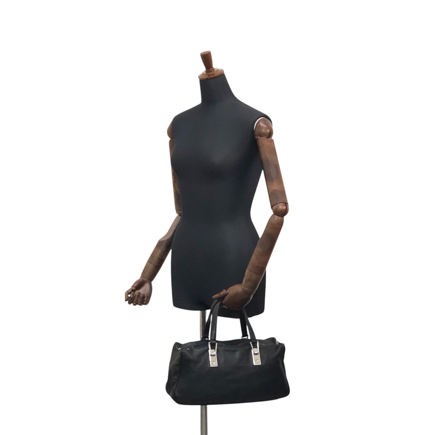 CHANEL Chocolate Bar Logo Embossed Small Boston bag Handbag Black Vintage 8fy7s8