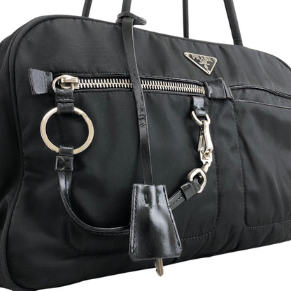 PRADA Triangle Logo Padlock Small Boston bag Handbag Black Vintage a5w87e
