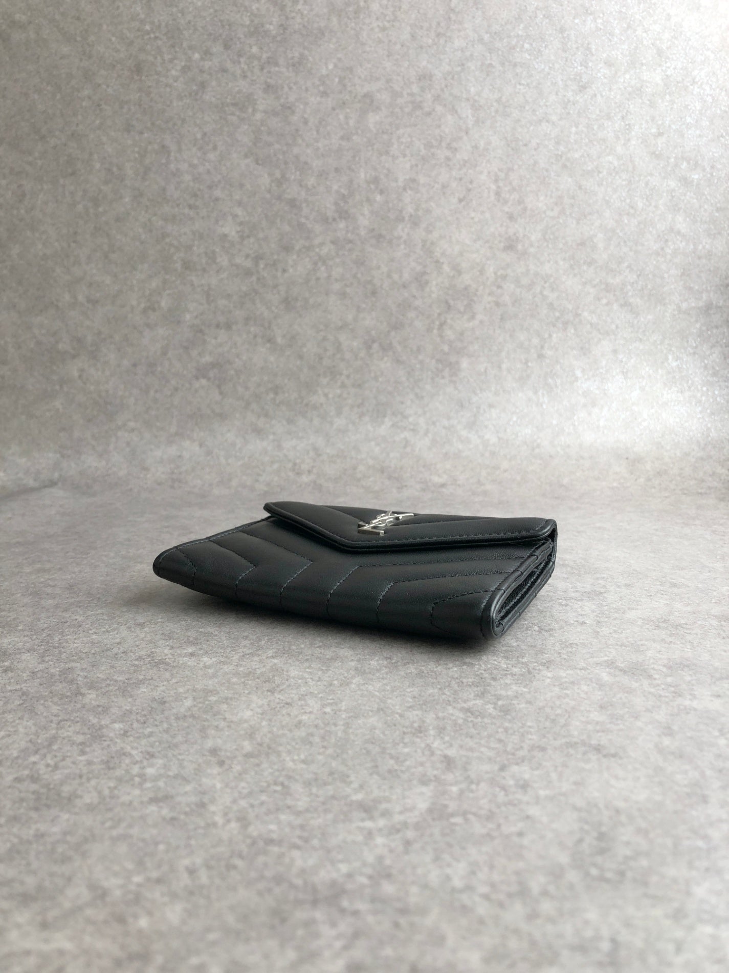 Yves Saint Laurent YSL Logo Bias Stitch Coin Purse Black Vintage 2kycf2