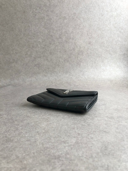 Yves Saint Laurent YSL Logo Bias Stitch Coin Purse Black Vintage 2kycf2