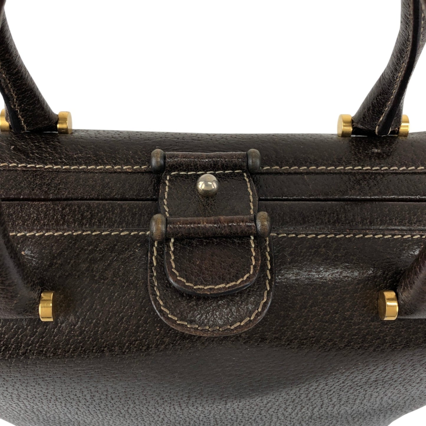 GUCCI Metal Clasp Handbag Brown Vintage fva3h4