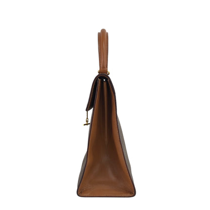 CELINE Macadam Gancini Top Handle Handbag Brown Vintage af3ben