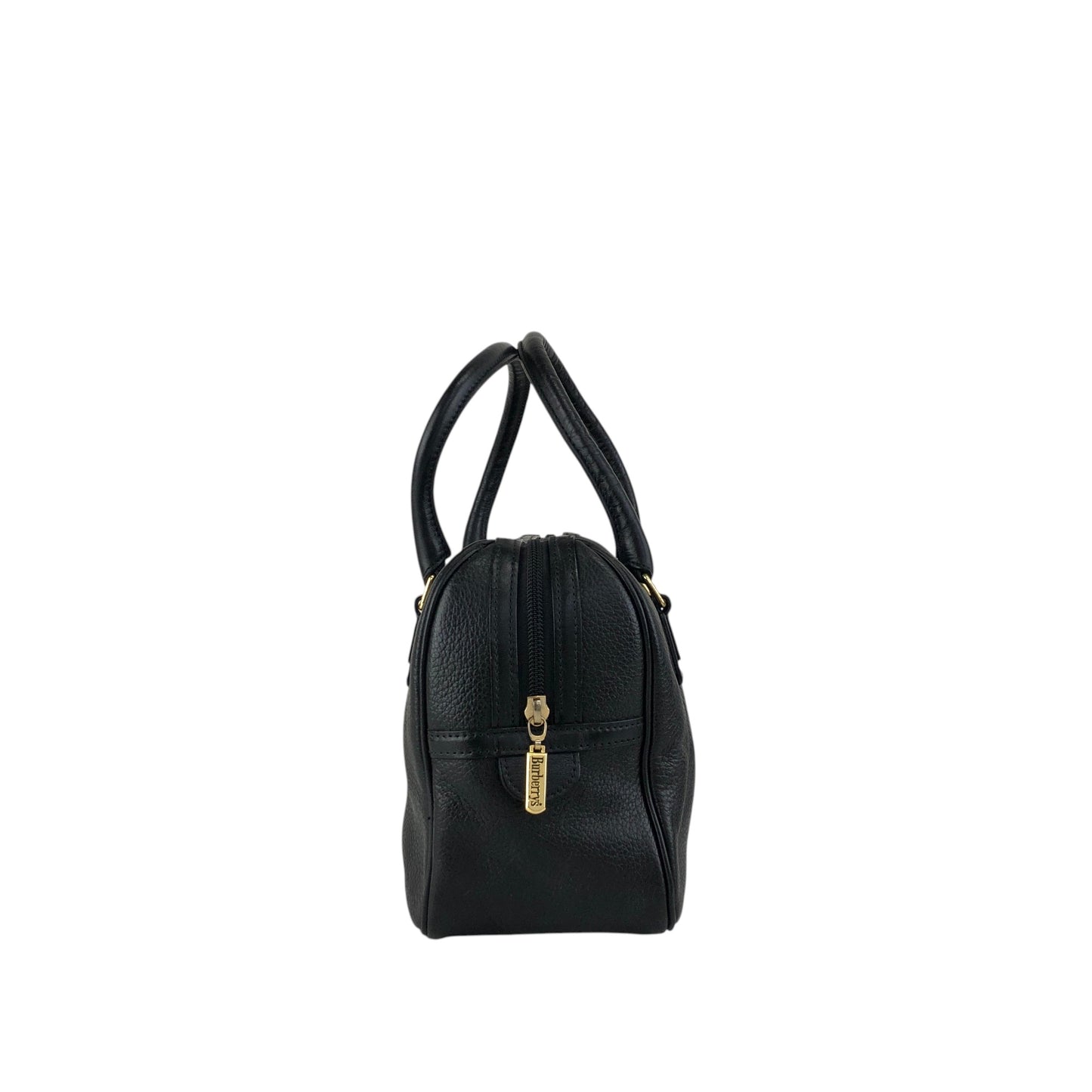 BURBERRY Logo Embossed Handbag Boston bag Black Vintage ybjkpc