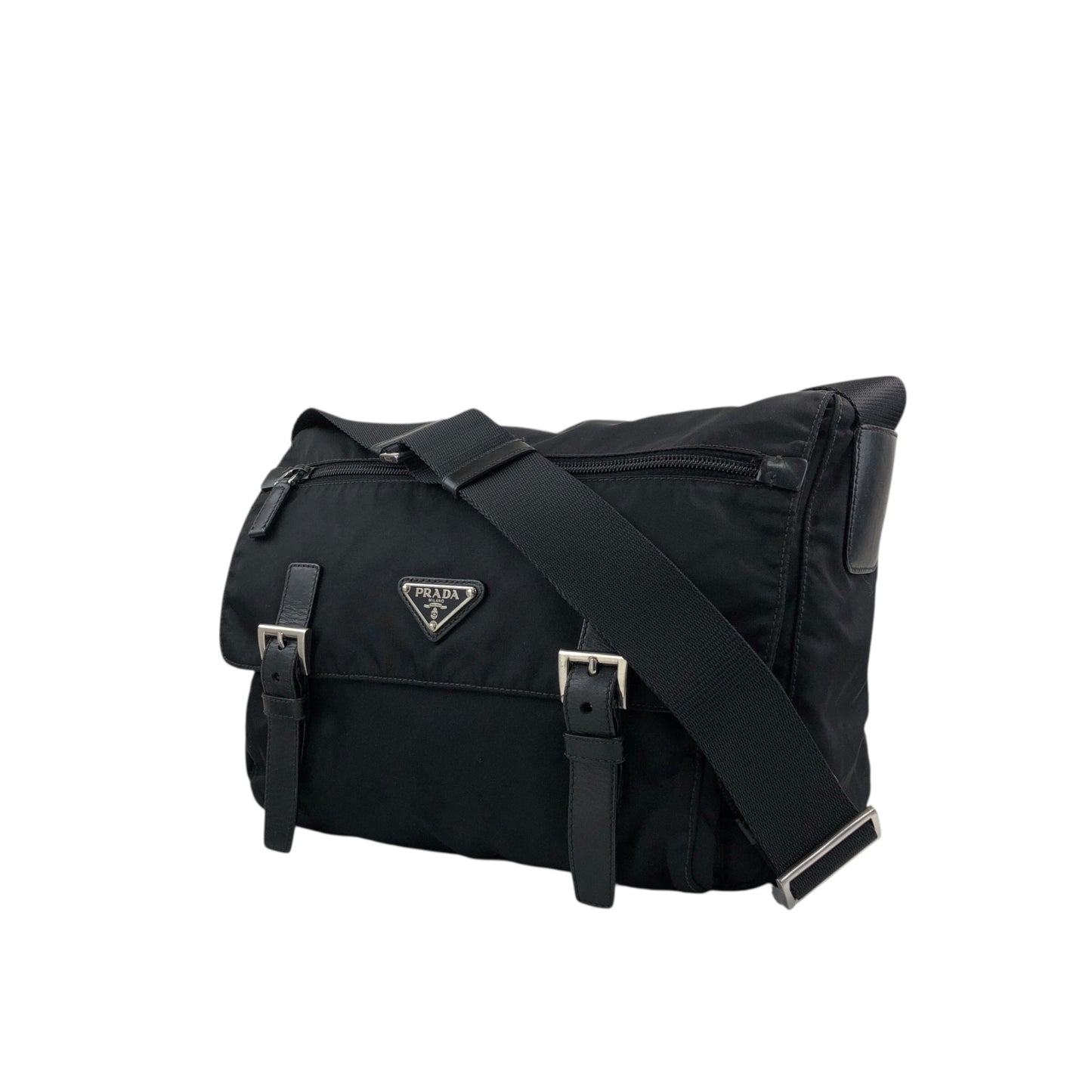 PRADA Tessueto Triangle Logo Shoulder bag Black Vintag vii5a2