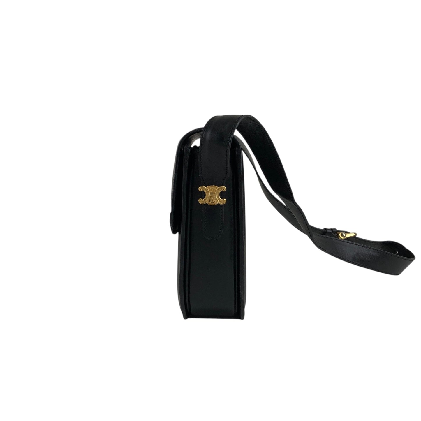 CELINE Triomphe Horse Carriage Shoulder bag Black Vintage pw788h