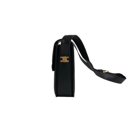 CELINE Triomphe Horse Carriage Shoulder bag Black Vintage pw788h