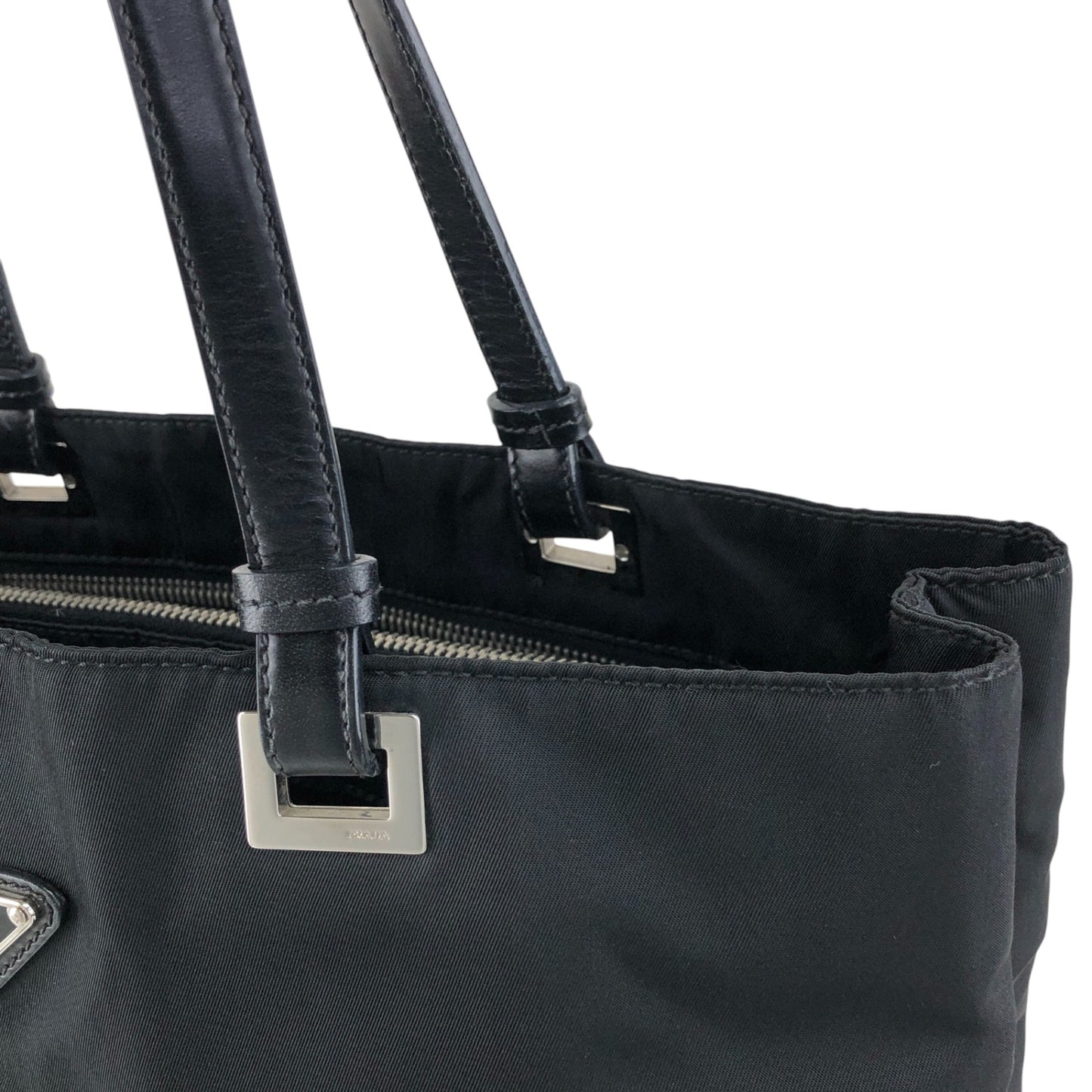 PRADA Tessuto Triangle Logo Totebag Handbag Black Vintage ifsugc