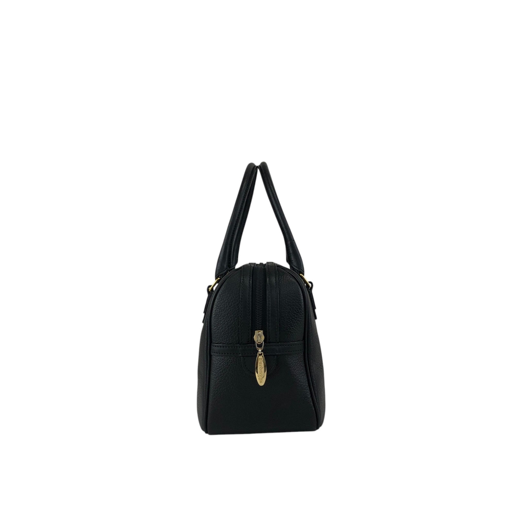 BURBERRY Logo Embossed Handbag Boston bag Black Vintage 2cz4a2