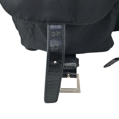 PRADA Tessuto Triangle Logo Double Pocket Backpack Black Vintage scciib