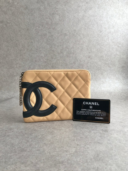 CHANEL Coco Mark Handbag Pouch Beige Vintage p5gycv