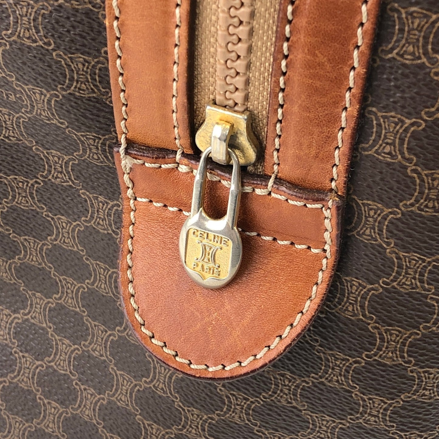 CELINE Macadam Blason Handbag Boston bag Brown Vintage hkkxdj