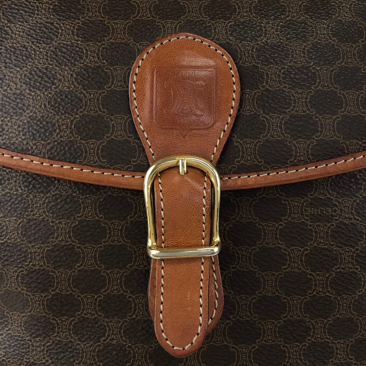 CELINE Macadam Blason Front Buckle Shoulder bag Brown Vintage n75n6t
