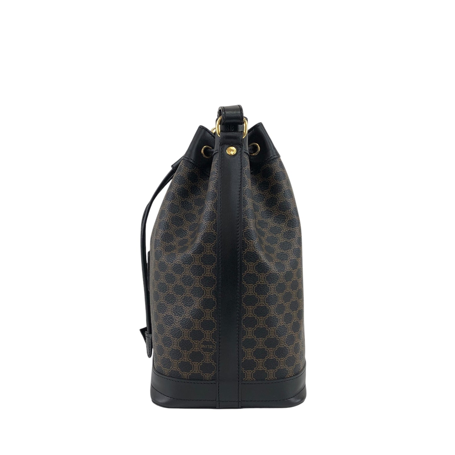 CELINE Macadam Blason Drawstring Shoulder bag Black Vintage ruunby