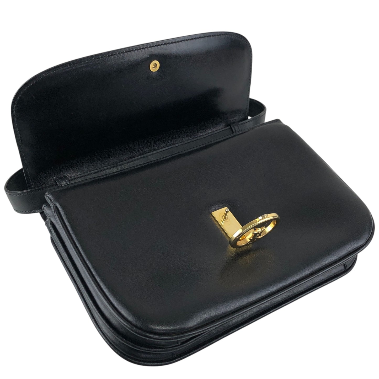 CELINE Triomphe Flap Shoulder bag Black Vintage 6t3cvm