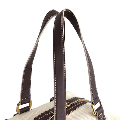 CELINE Blason Canvas Leather Small Boston bag White Vintage kti2jr