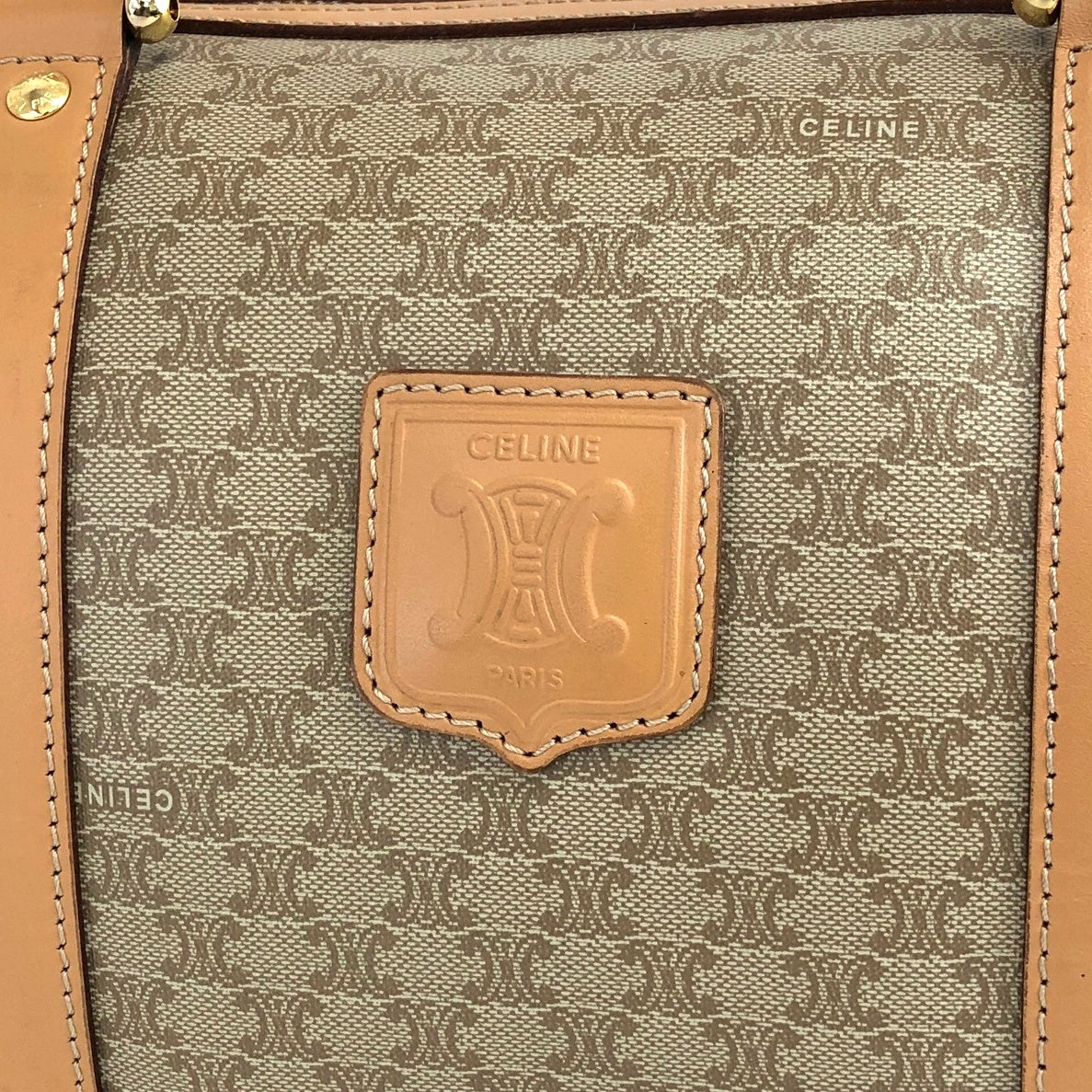 CELINE Macadam Blason  PVC Leather Handbag Boston bag Beige Vintage ywgrnv