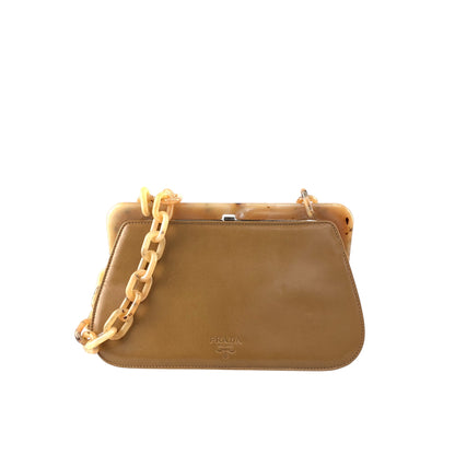 PRADA Logo Metal Clasp Chain Shoulder bag Brown Vintage 8f3n64