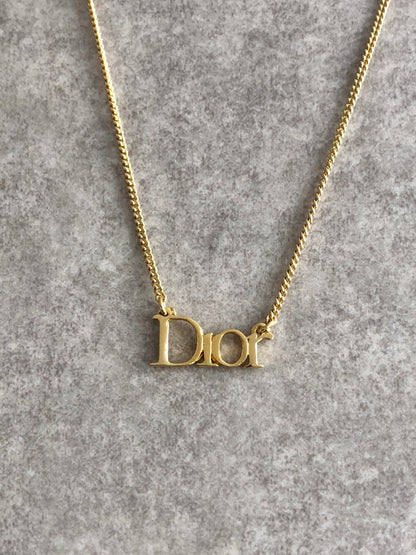 Christian Dior Logo Motif Necklace Gold Vintage jtke47