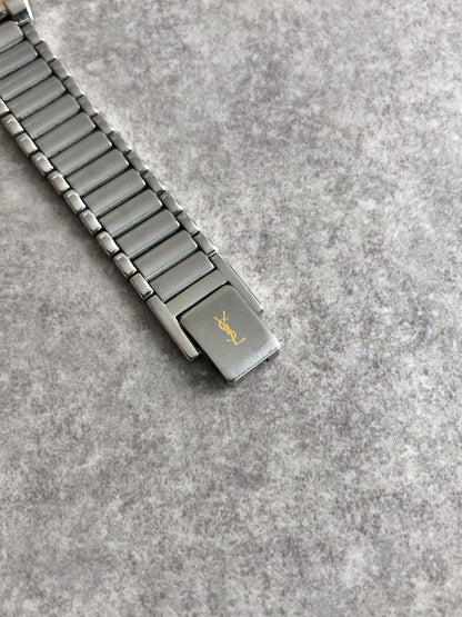 Yves Saint Laurent YSL Logo Quartz Watch Silver×Gold 5421-Ｈ0473 Vintage kdkjck
