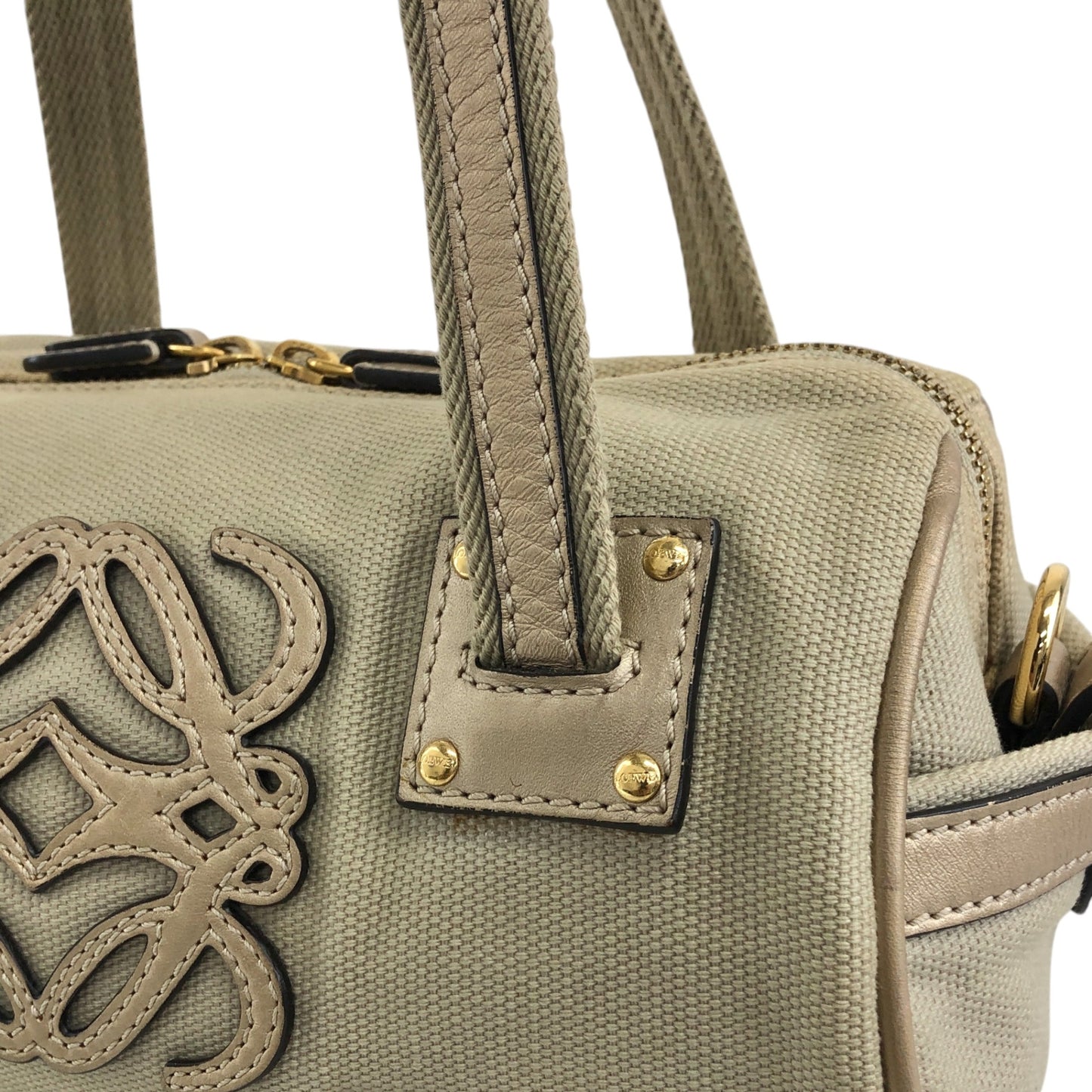 LOEWE Anagram Small Boston bag Handbag Beige Vintage mym6vr