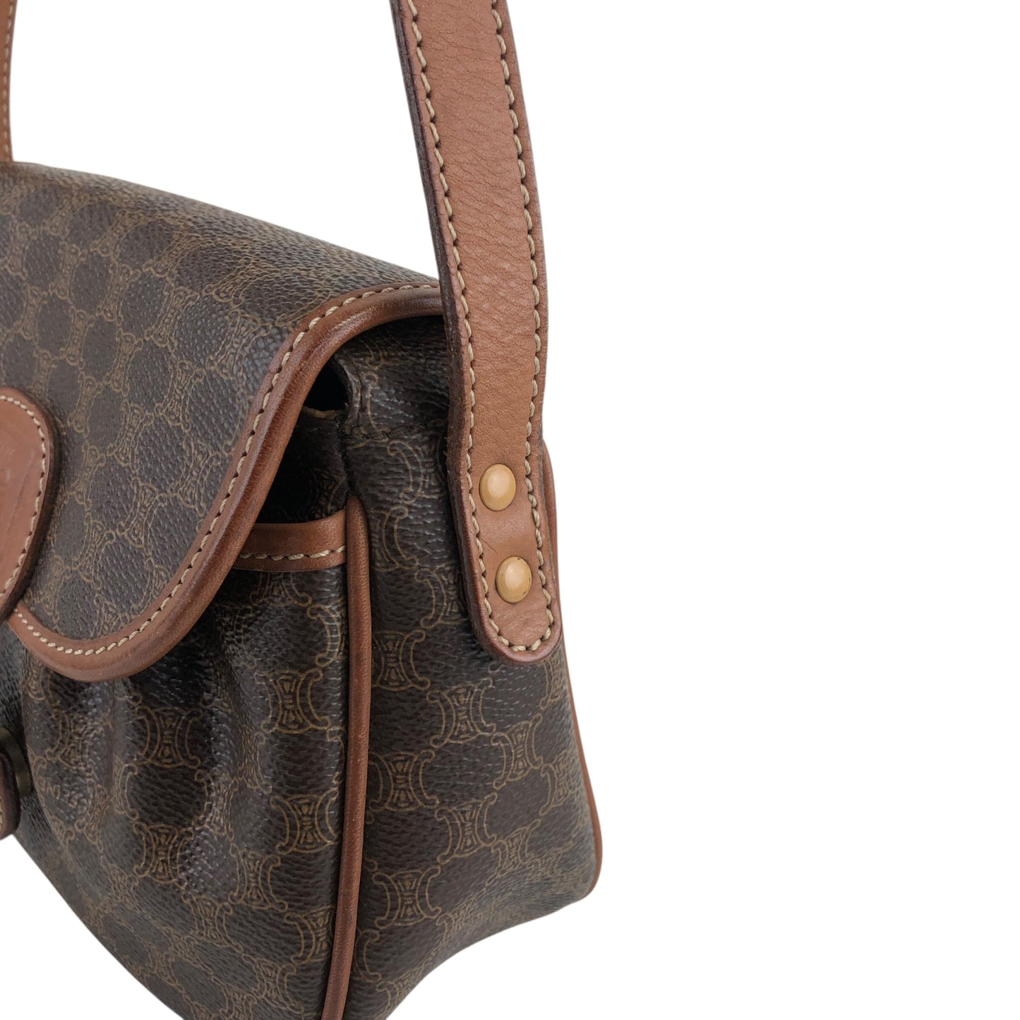 CELINE Macadam Blason Front Buckle Shoulder bag Brown Vintage nunsei