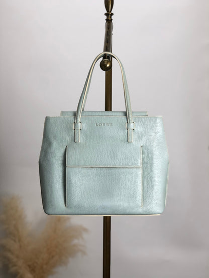 LOEWE Logo Embossed Handbag Light Blue Vintage htyeej