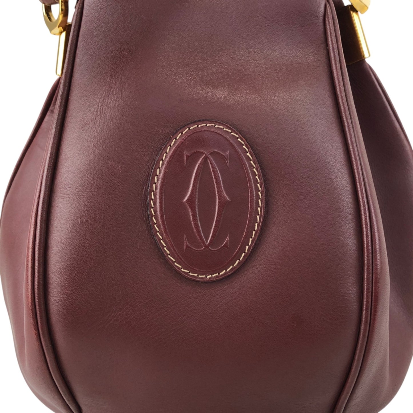 Cartier Logo Embossed Drawstring Shoulder bag Bordeaux Vintage 4by856