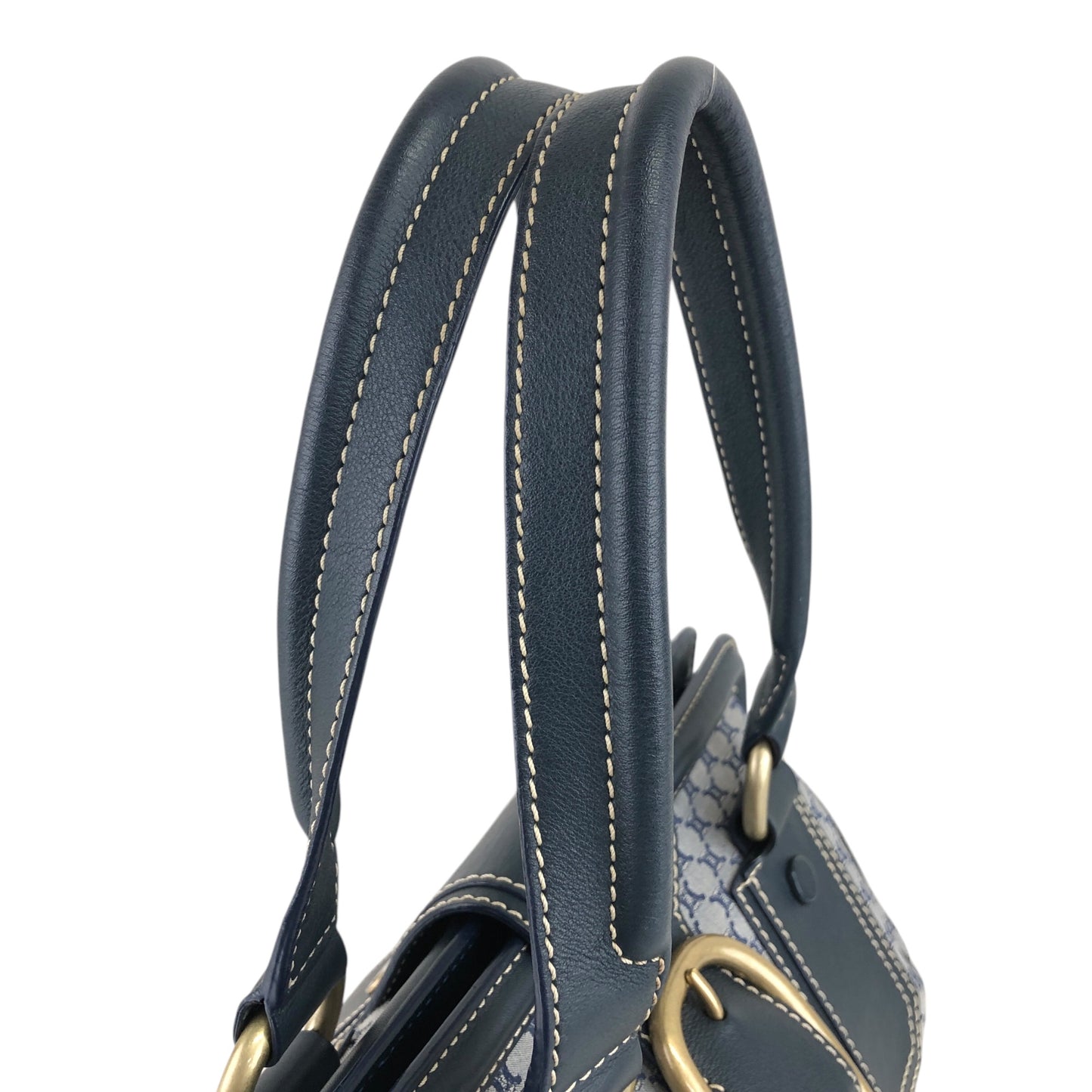 CELINE Blason Front Buckle Handbag Boston bag Navy Vintage jpjjy3