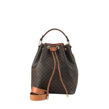 CELINE Macadam Two-way Drawstring Handbag Shoulder bag Brown Vintage ifb2i4