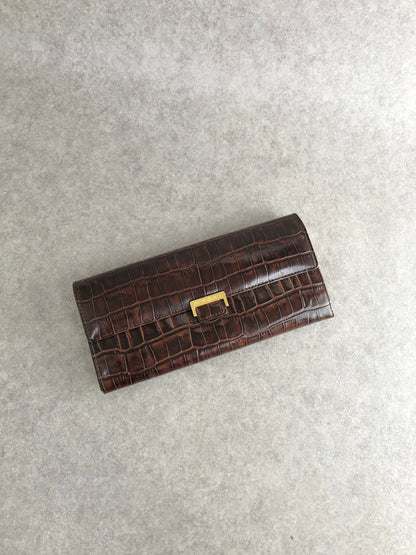 Yves Saint Laurent Logo Long Wallet Brown Vintage v4kc5e