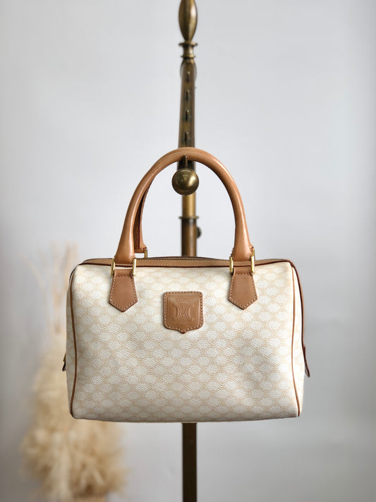 CELINE Macadam Blason Handbag Boston bag White Vintage tysvnn