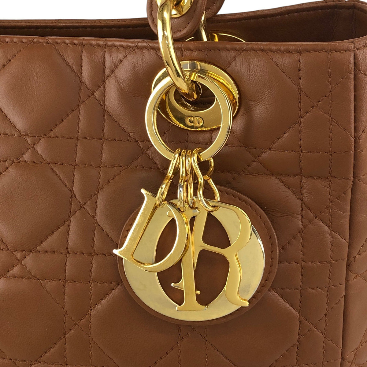 Christian Dior Lady Dior Cannage Logo Charm Two-way Handbag Shoulder bag Brown Vintage 5n4tvr