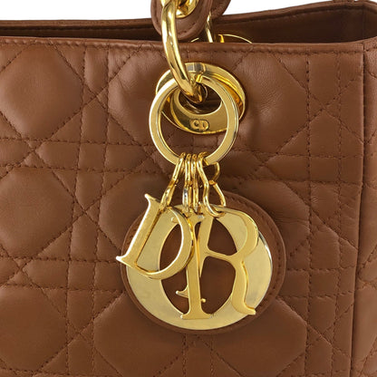 Christian Dior Lady Dior Cannage Logo Charm Two-way Handbag Shoulder bag Brown Vintage 5n4tvr