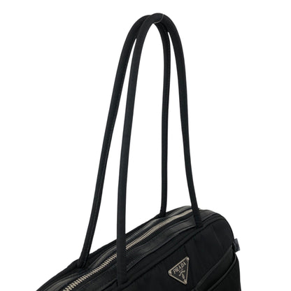 PRADA Tessuto Triangle Logo Front Pocket Small Boston bag Handbag Black Vintage gips8j