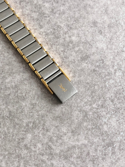 Yves Saint Laurent YSL Logo Quartz Watch Silver×Gold 1030081 Vintage rf4piy
