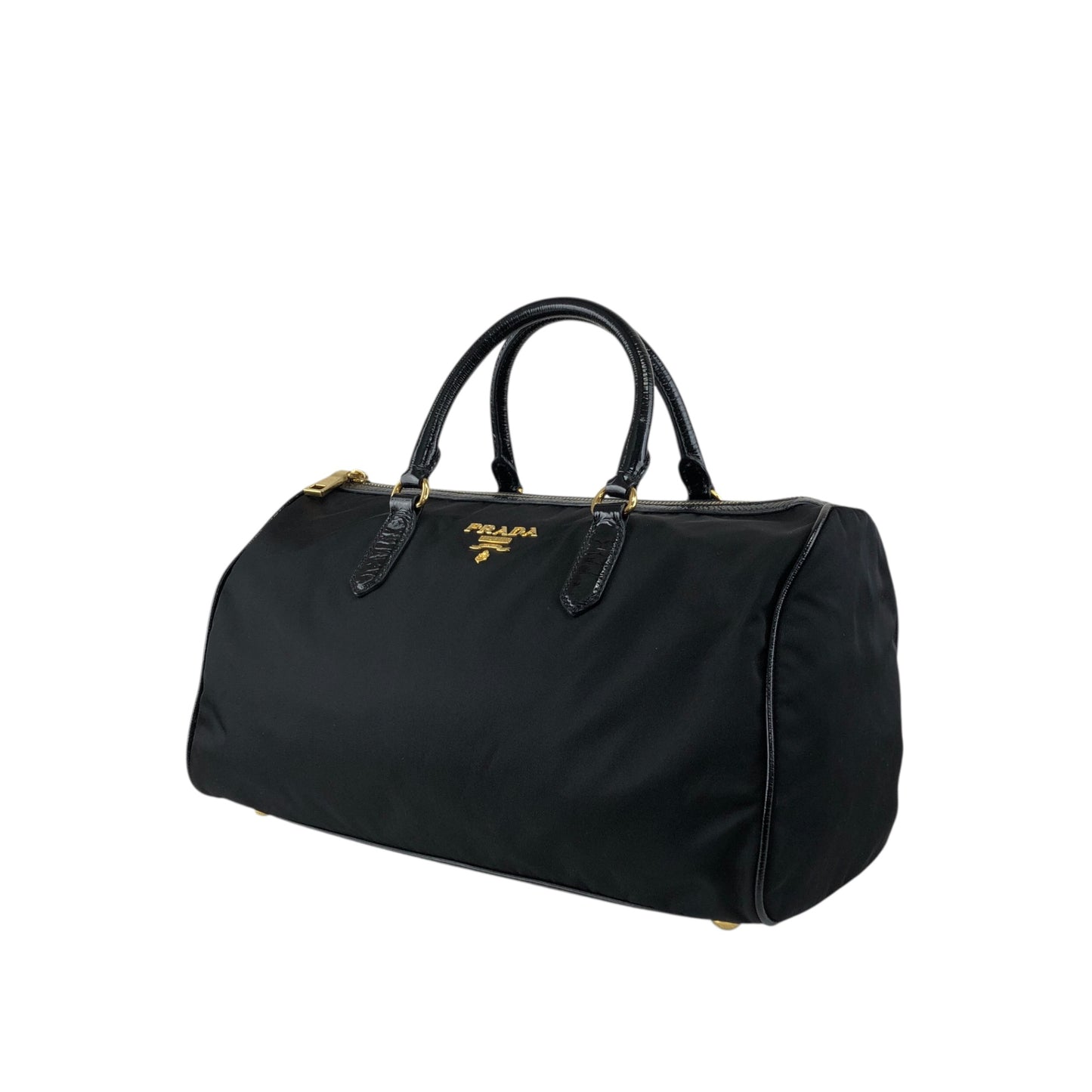 PRADA Logo Handbag Boston bag Black Vintage czrvv6