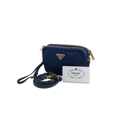 PRADA 三角形標誌雙向小手提包單肩包藍色復古 wa4xz3