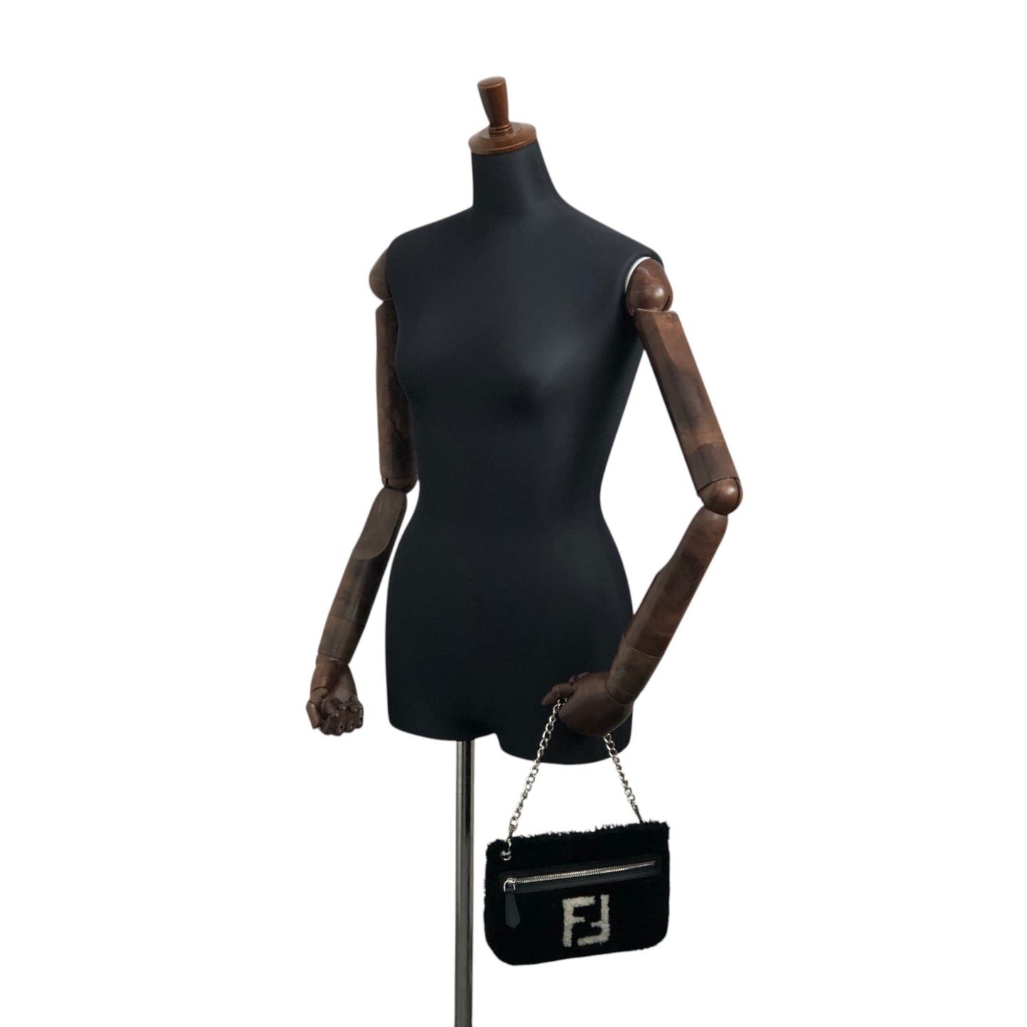 FENDI Logo Chain Handbag Black Vintage c34f5u