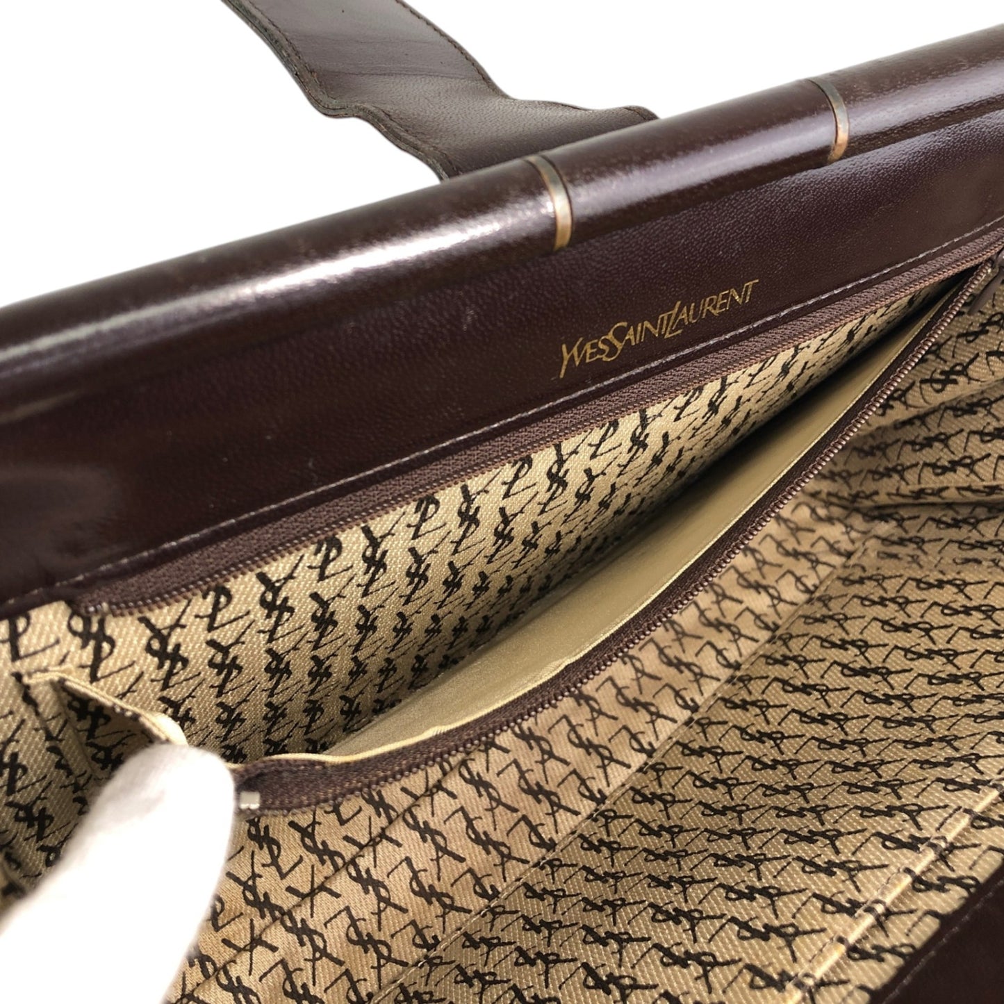 Yves Saint Laurent YSL Logo Bias Stitch Clutch bag Brown Vintage sj7x37
