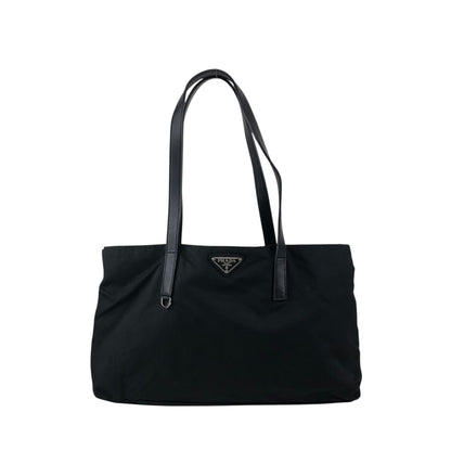 PRADA Tessuto Triangle Logo Handbag Totebag Black Vintage rjuwj5