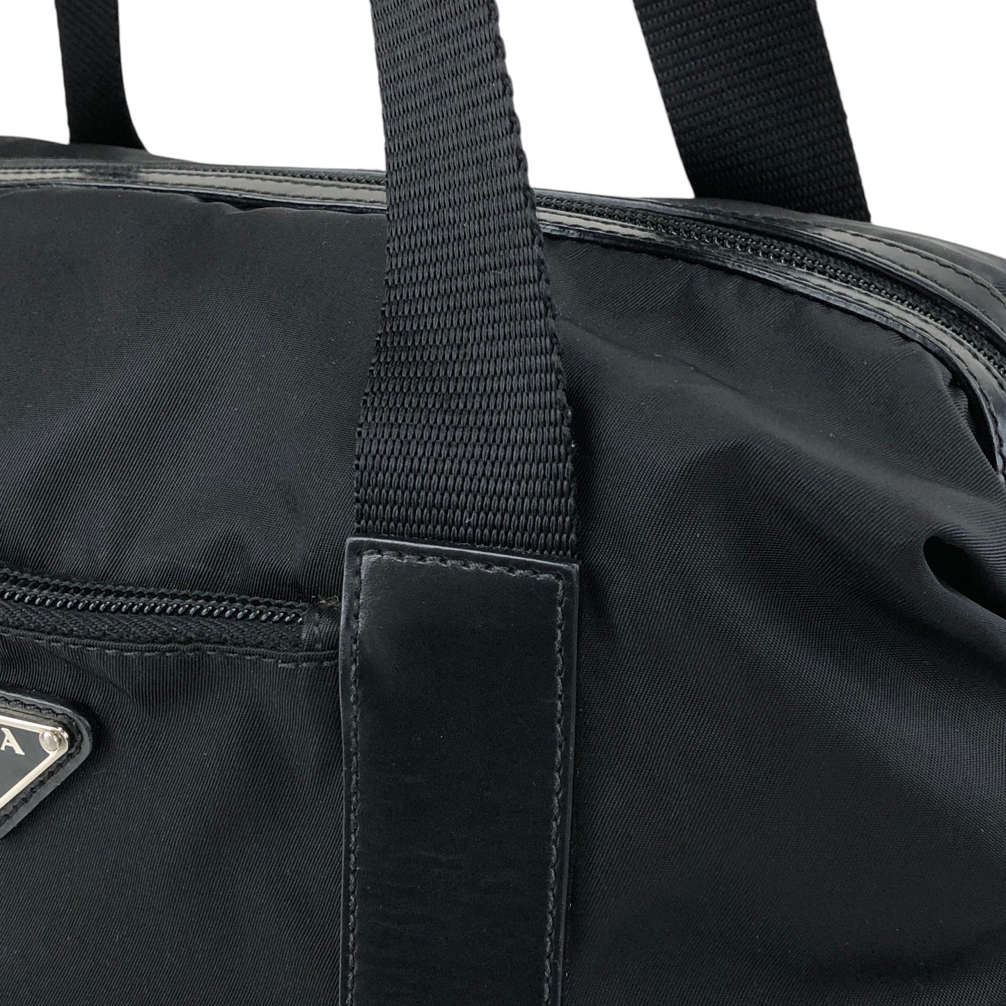 PRADA Tessuto Triangle Logo Small Boston bag Handbag Black BR3697 Vintage ftdzu4