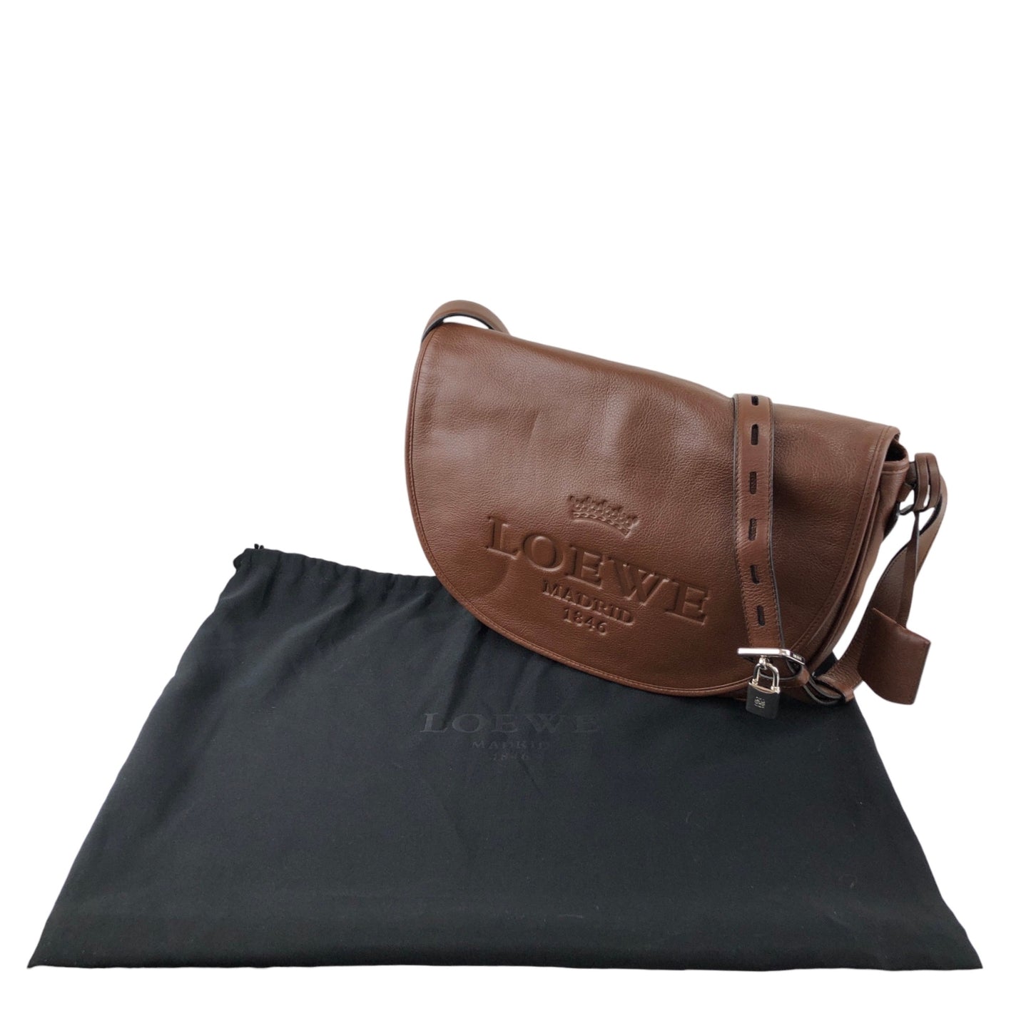 LOEWE Logo Embossed Shoulder bag Brown Vintage 7c7s5w