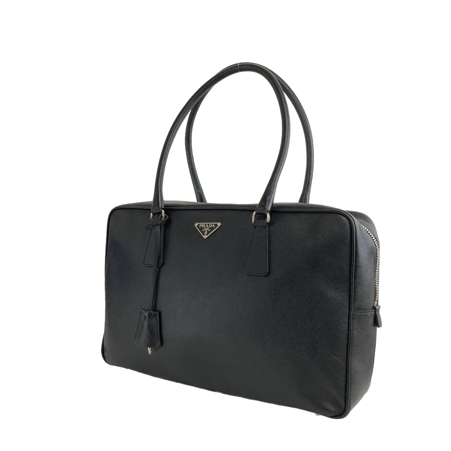 PRADA Saffiano Leather Handbag Black Vintage sxb4g6