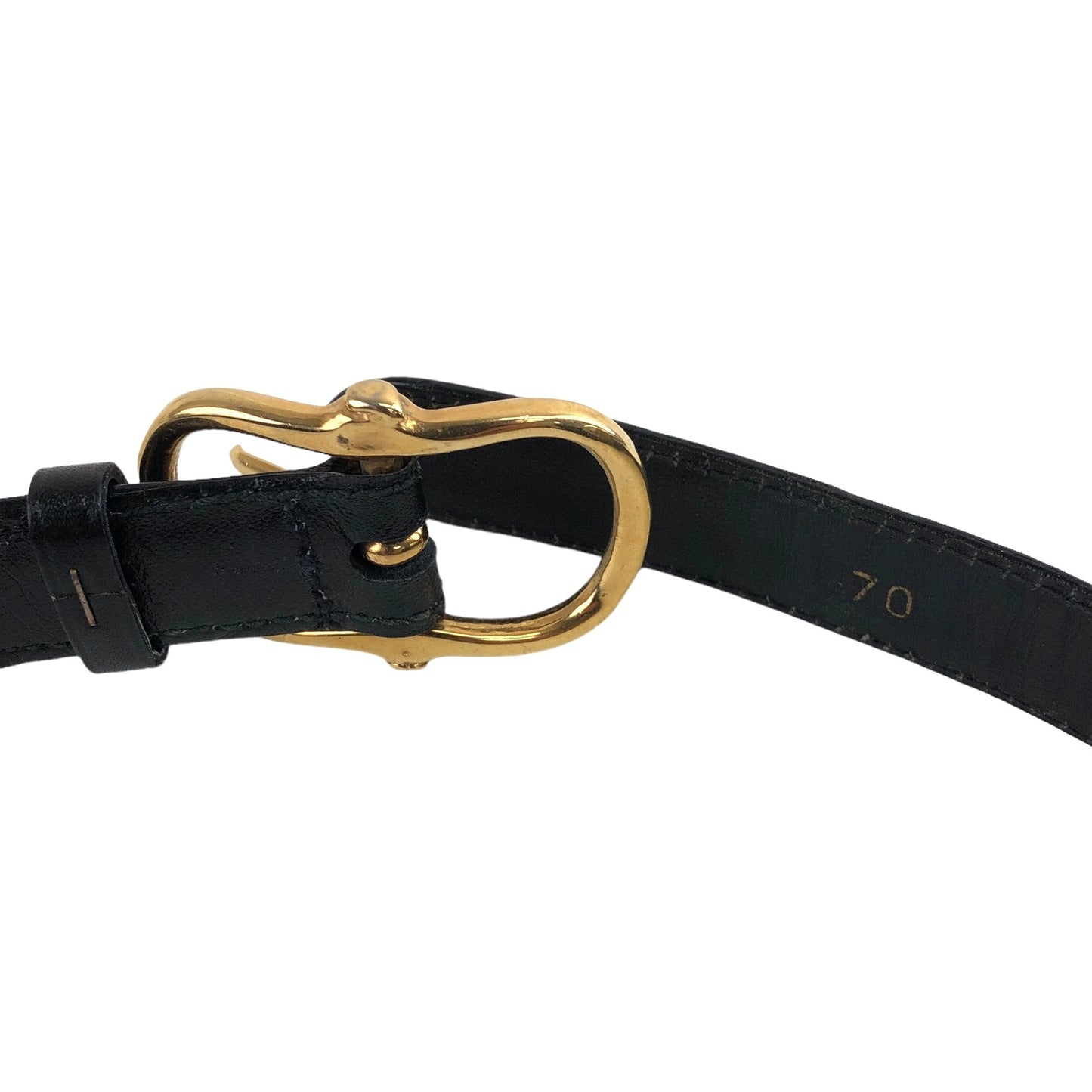 CELINE Leather Belt Black×Gold Vintage jvpnat