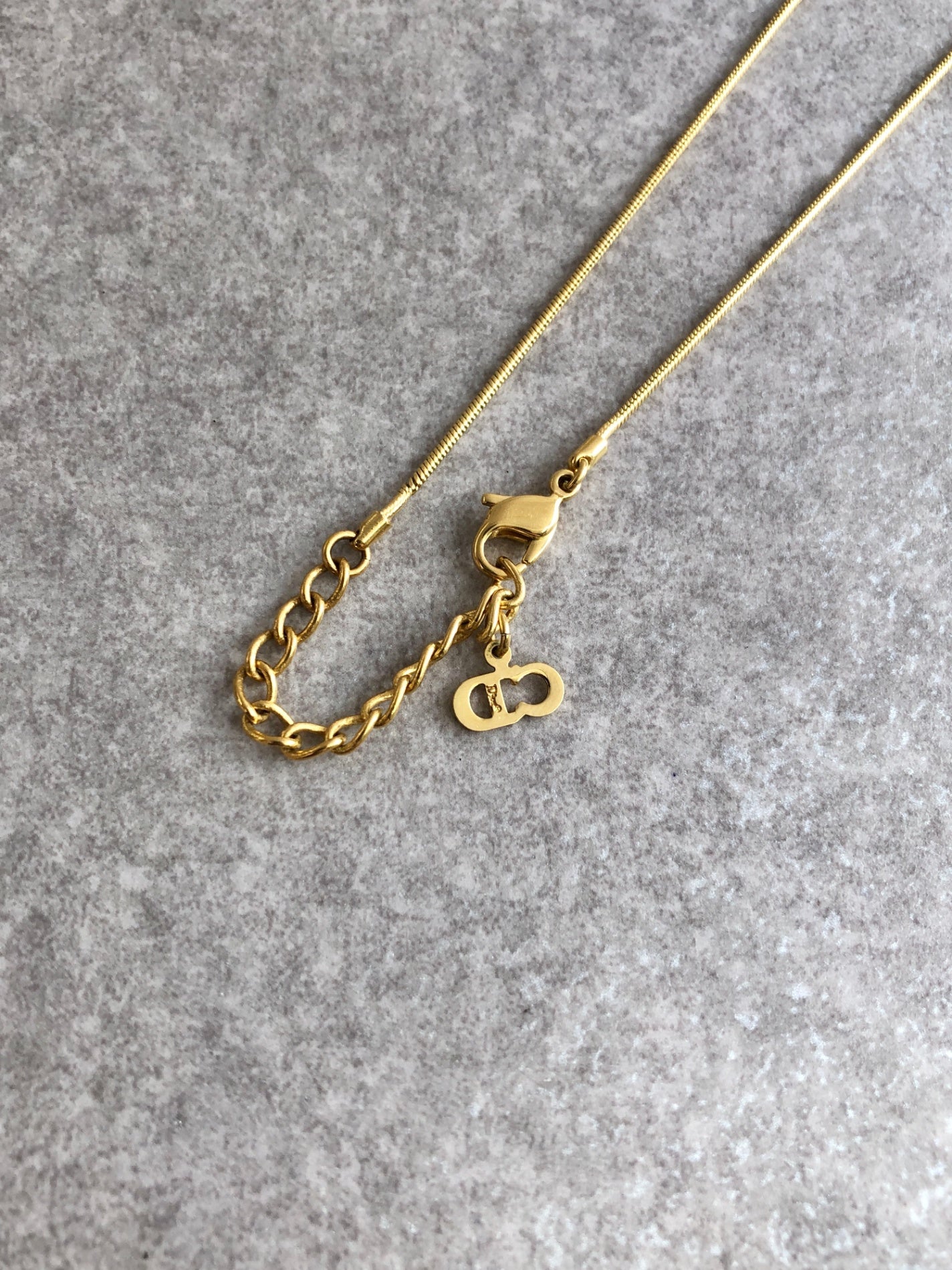 Christian Dior Logo Motif Necklace Gold Vintage hua3hy