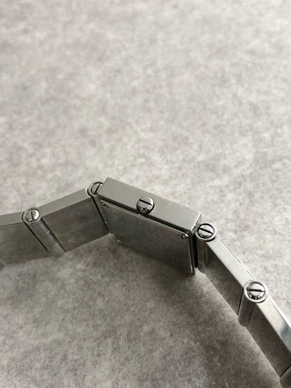 GUCCI Logo Quartz Watch Silver 600J Vintage fubfba