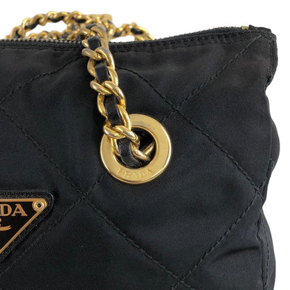 PRADA Triangle Logo Chain Shoulder bag Black Vintage bzay2y